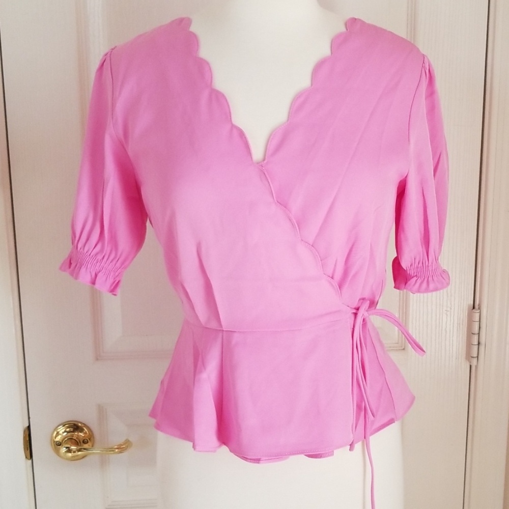 Pink Peplum Wrap Blouse